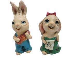 Vintage Bunny Rabbit set of 2 Hand Made Hand Painted Made in Korea 91324-2M11